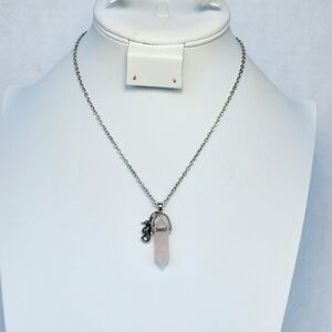 ADULT JEWELS Seahorse Rose Quartz Stone Pendant Silvertone Necklace